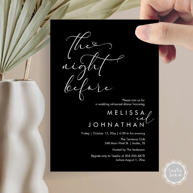 The Night Before Romantic Wedding Rehearsal Dinner Invitation (The Night Before, Romantic Wedding Rehearsal Dinner Invitation Card, PDF, Classy Black)