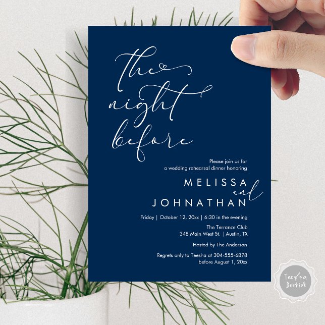 The Night Before Romantic Wedding Rehearsal Dinner Invitation (The Night Before, Romantic Wedding Rehearsal Dinner Invitation Card, PDF, Navy Blue)