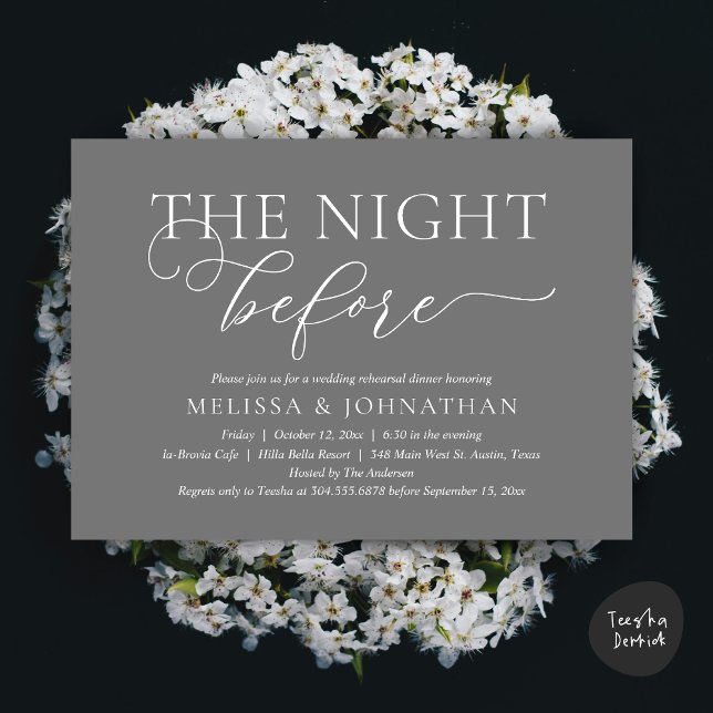 The Night Before Romantic Wedding Rehearsal Dinner Invitation (The Night Before, Romantic Wedding Rehearsal Dinner Invitation Card, PDF, Dark Grey)