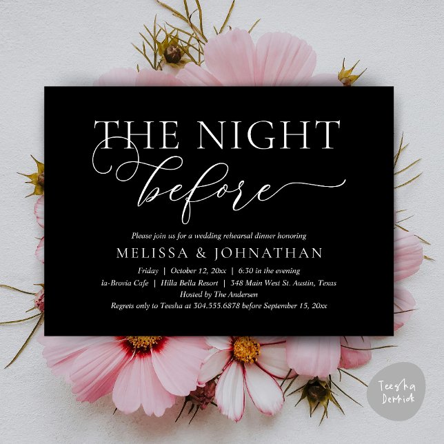 The Night Before Romantic Wedding Rehearsal Dinner Invitation (The Night Before, Romantic Wedding Rehearsal Dinner Invitation Card, PDF, Black)