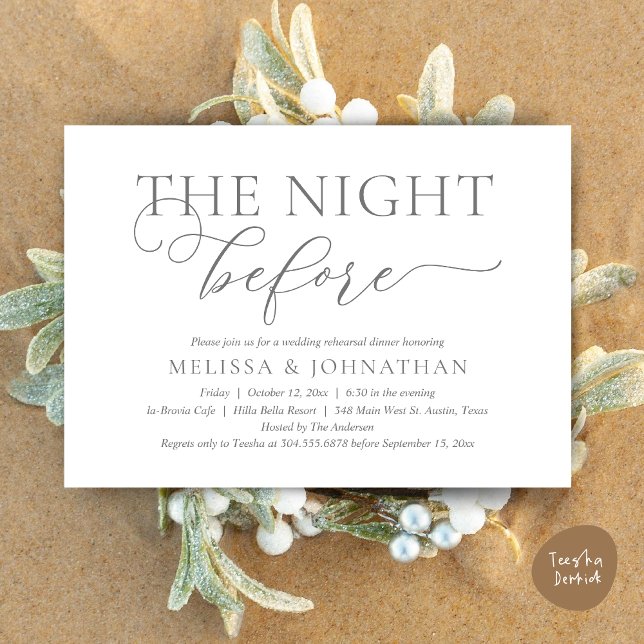 The Night Before Romantic Wedding Rehearsal Dinner Invitation (The Night Before, Romantic Wedding Rehearsal Dinner Invitation Card, PDF, Dark Grey)