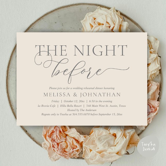 The Night Before Romantic Wedding Rehearsal Dinner Invitation (The Night Before, Romantic Wedding Rehearsal Dinner Invitation Card, PDF, Cream Grey)