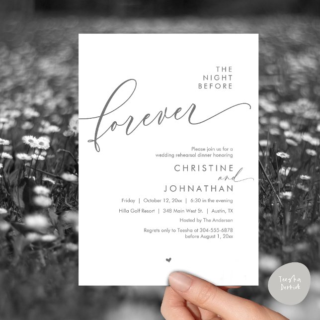 The Night Before Romantic Wedding Rehearsal Dinner Invitation (Modern Romantic The Night Before Forever, Wedding Rehearsal Dinner Invitation Card, PDF, Dark Grey)