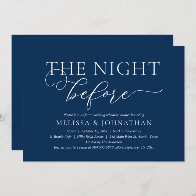 The Night Before Romantic Wedding Rehearsal Dinner Invitation (Front/Back)