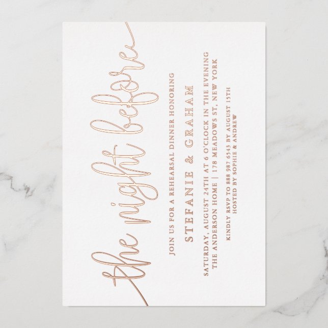The Night Before Rose Gold Foil Rehearsal Dinner (Front)
