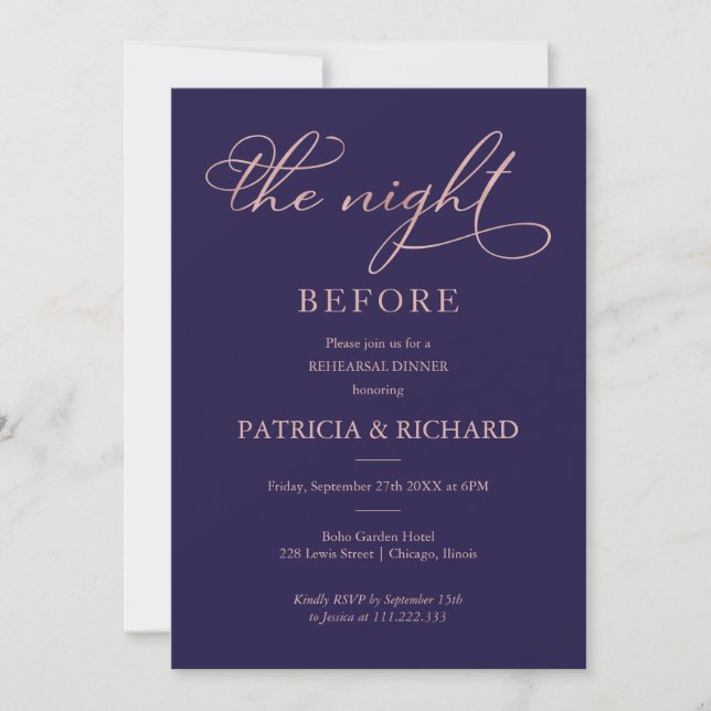 The Night Before Rose Gold Foil Rehearsal Dinner Invitation (Front)