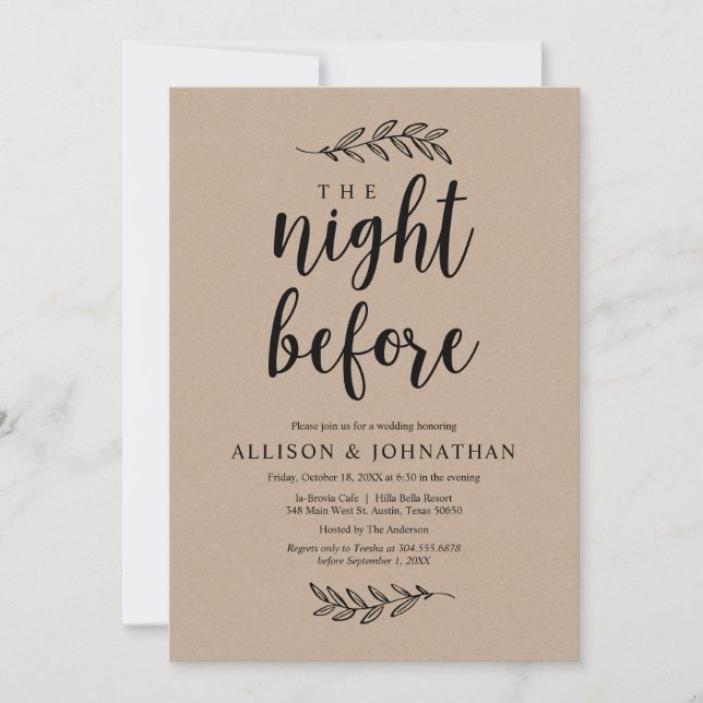 The night before, Rustic Kraft, Rehearsal Dinner Invitation (Front)