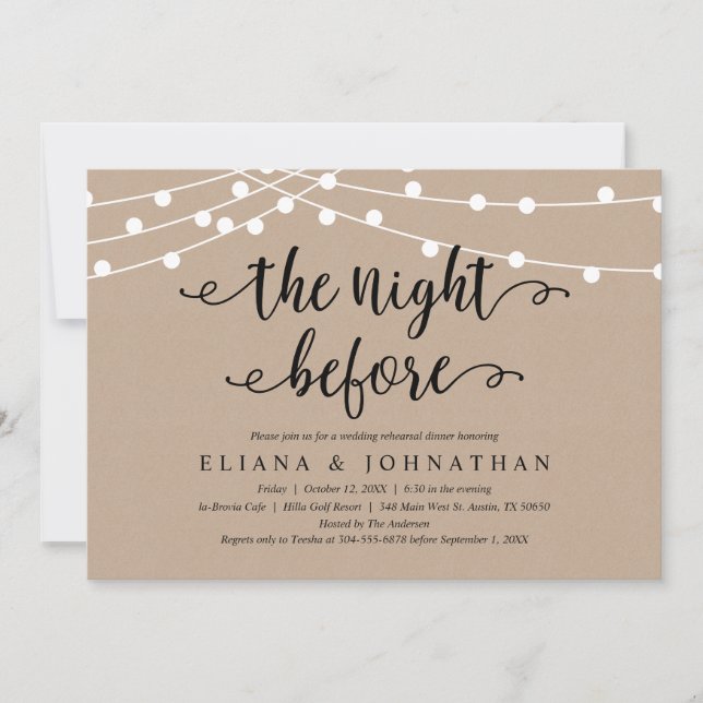 The Night Before, Rustic Kraft Rehearsal Dinner Invitation (Front)