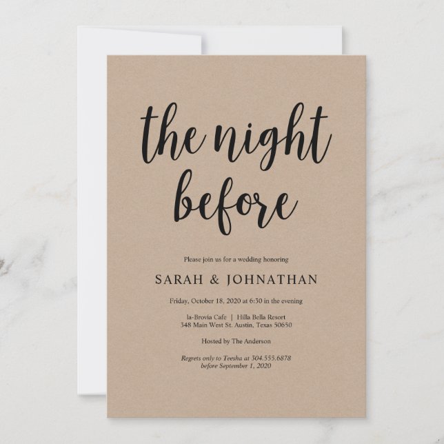 The night before, Rustic Wedding Rehearsal Dinner Invitation (Front)