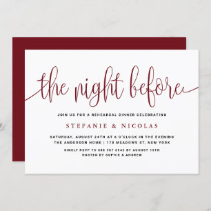 The Night Before Script Burgundy Rehearsal Dinner Invitation