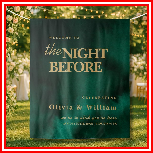 The Night Before Sign Emerald Green  Gold Backdrop Tapestry (Creator Uploaded)