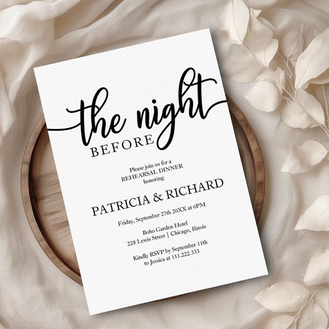 The Night Before Simple Elegant Rehearsal Dinner Invitation (Creator Uploaded)