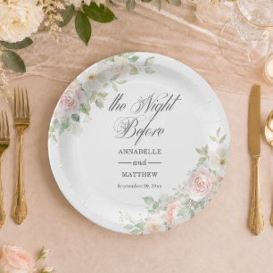 The Night Before Soft Blush Roses Wedding Paper Plate
