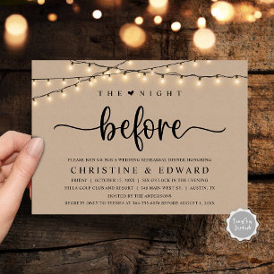 The Night Before, Wedding Rehearsal, Brown Kraft Invitation
