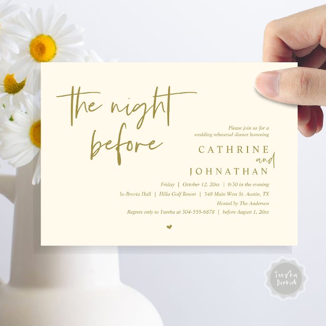 The night before, Wedding Rehearsal Dinner Invitation (The night before, Wedding Rehearsal Dinner Invitation Card, PDF, in Yellow Gold)