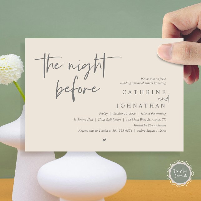 The night before, Wedding Rehearsal Dinner Invitation (The night before, Wedding Rehearsal Dinner Invitation Card, PDF, in Cream Grey)