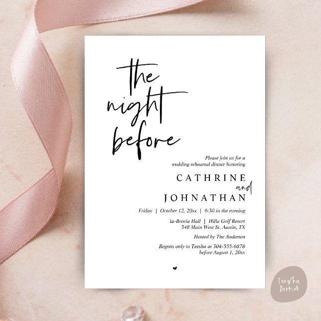 The night before, Wedding Rehearsal Dinner Invitation (The night before, Modern Wedding Rehearsal Dinner Invitation Card, PDF, in Black and White)