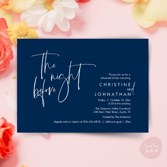 The Night Before, Wedding Rehearsal Dinner Invitation (The night before, Casual Modern Wedding Rehearsal Dinner Invitation Card PDF Navy Blue)