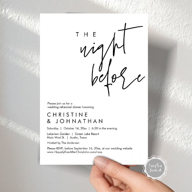 The Night Before, Wedding Rehearsal Dinner Invitation (The Night Before, Wedding Rehearsal Dinner Invitation Card, in Modern minimalist design themed)