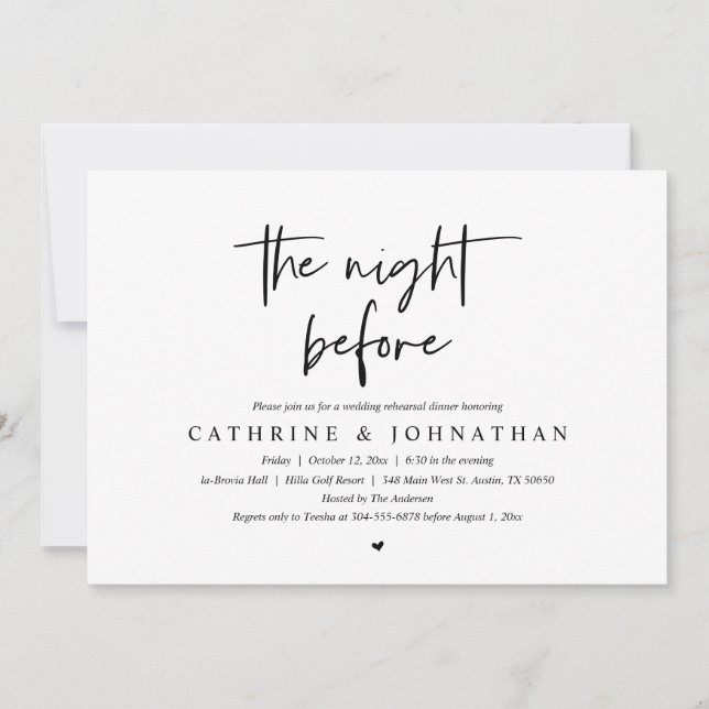 The night before, Wedding Rehearsal Dinner Invitation (Front)