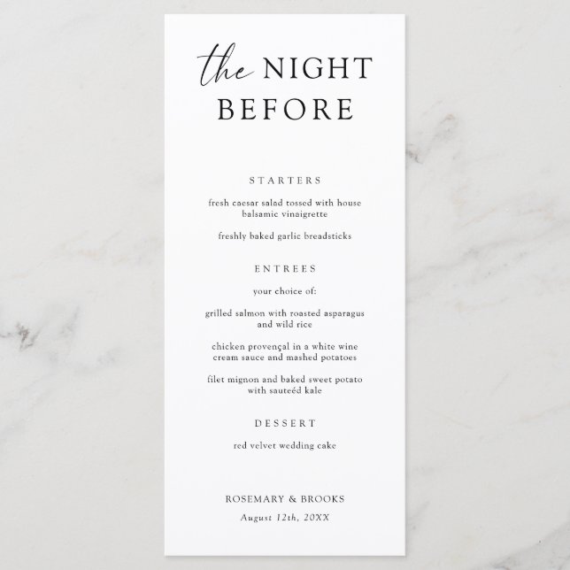 The Night Before Wedding Rehearsal Dinner Menu (Front)