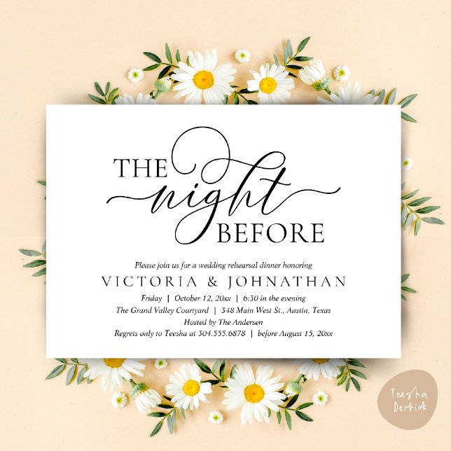 The Night Before, Wedding Rehearsal Dinner Party Invitation (The Night Before, Wedding Rehearsal Dinner Party Classy Romantic Invitation Card PDF Black White)