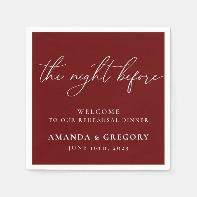 The Night Before Wedding Rehearsal Dinner Welcome  Napkin (Front)
