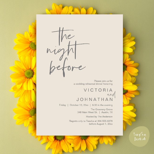The Night Before, Wedding Rehearsal Party Dinner Invitation (The Night Before, Wedding Rehearsal Dinner Party Invites Card PDF Romantic Modern Casual Cream Grey)