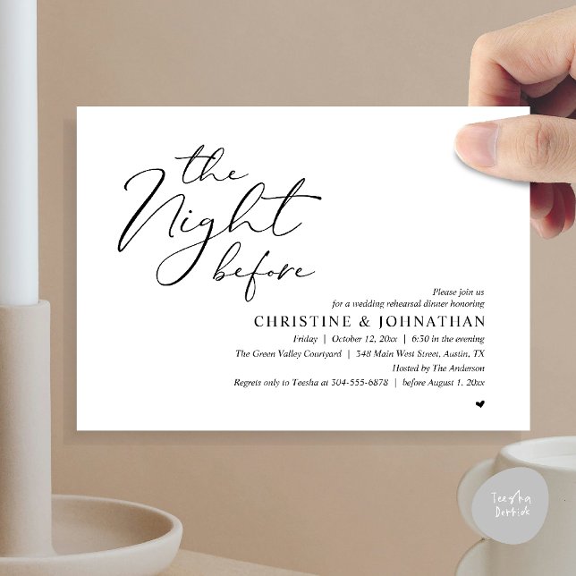 The Night Before Wedding Rehearsal Romantic Dinner Invitation (The Night Before Wedding Rehearsal Romantic Dinner Invitation Card in Black and White)