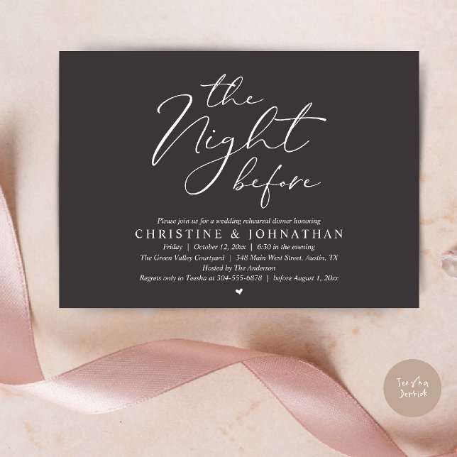 The Night Before Wedding Rehearsal Romantic Dinner Invitation (The Night Before Wedding Rehearsal Romantic Dinner Invitation Card in Charcoal Grey)