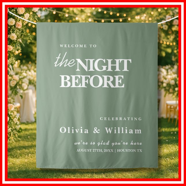The Night Before Wedding Sign Sage Green Backdrop Tapestry (Creator Uploaded)