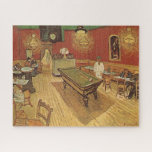 The Night Cafe ~ Vincent van Gogh Jigsaw Puzzle<br><div class="desc">Vincent van Gogh lived in an apartment above the cafe in 1888 that was located in Arles, France. He painted The Night Cafe over the course of 3 nights by the light of the gas lights. It features a billiard table that the owner of the cafe is standing by and...</div>