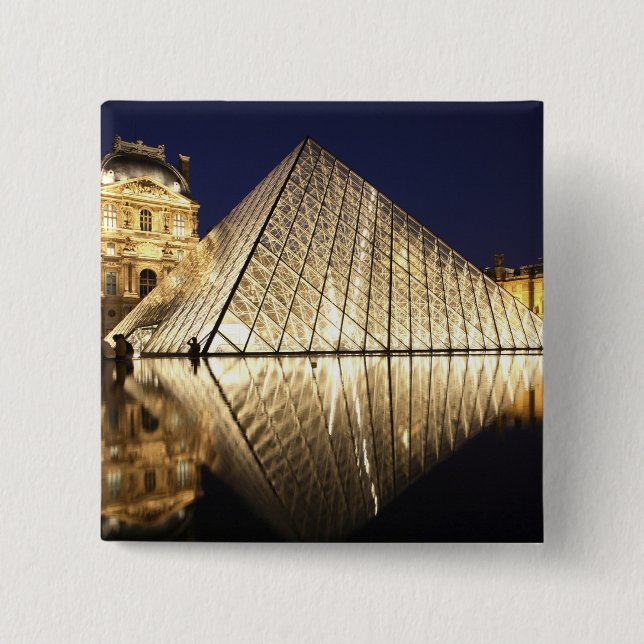 The night view of the glass Pyramid of Musee du 15 Cm Square Badge (Front)