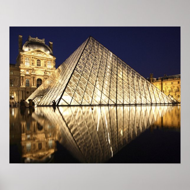 The night view of the glass Pyramid of Musee du Poster (Front)