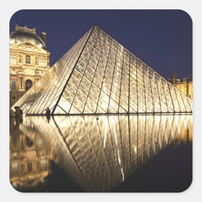 The night view of the glass Pyramid of Musee du Square Sticker (Front)