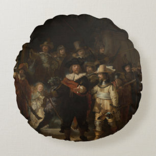 The Night Watch Rembrandt Baroque Masterpiece Round Cushion