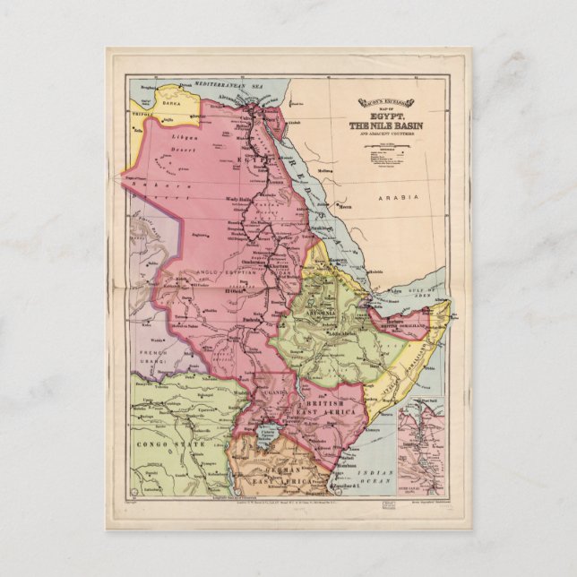 The Nile Basin, Egypt Map (1916) Postcard (Front)