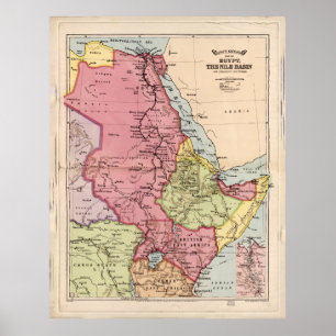 The Nile Basin, Egypt Map (1916) Poster
