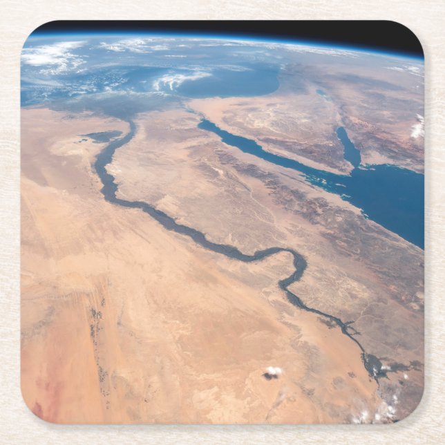 The Nile River, Red Sea And Mediterranean Sea. Square Paper Coaster (Front)