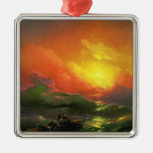 The Ninth Wave (Stormy Sea with Red Sunset) Metal Tree Decoration
