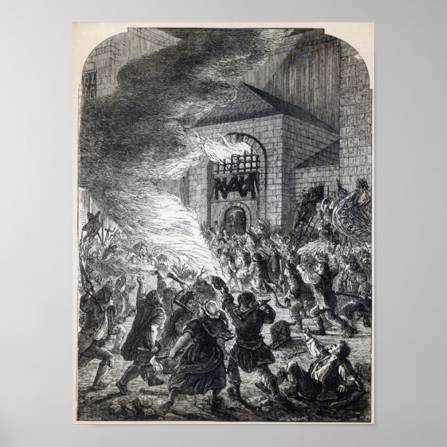 The 'No Popery' rioters burning the prison Poster (Front)