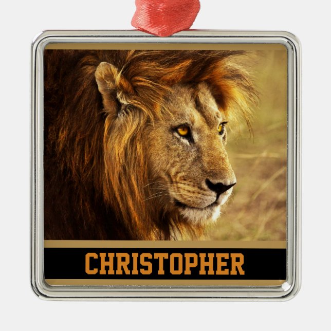 The Noble Lion Photograph Metal Tree Decoration (Front)