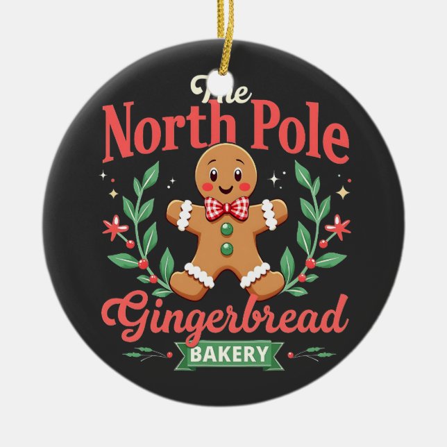 The North Pole Gingerbread Bakery Christmas  Ceramic Tree Decoration (Front)