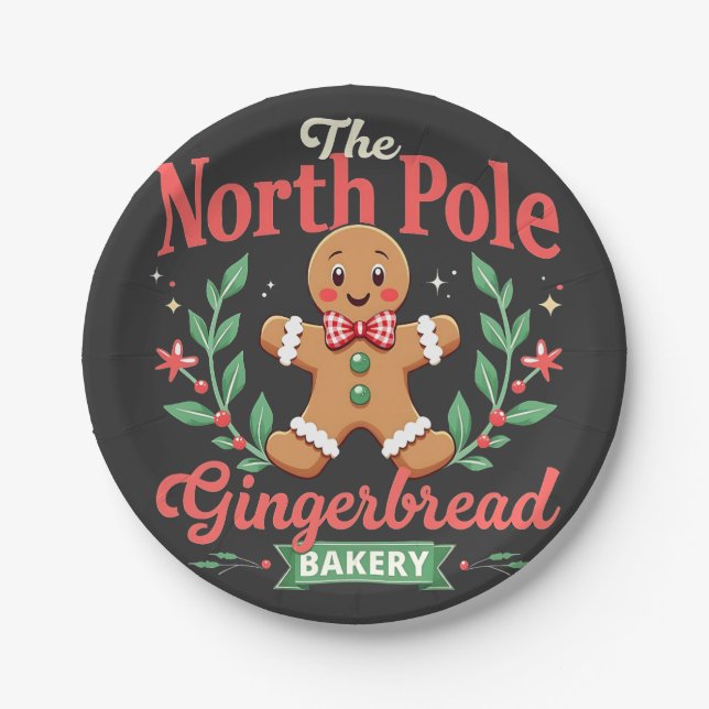 The North Pole Gingerbread Bakery Christmas  Paper Plate (Front)