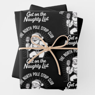 The North Pole Strip Club Christmas Santa Dancing Wrapping Paper Sheet