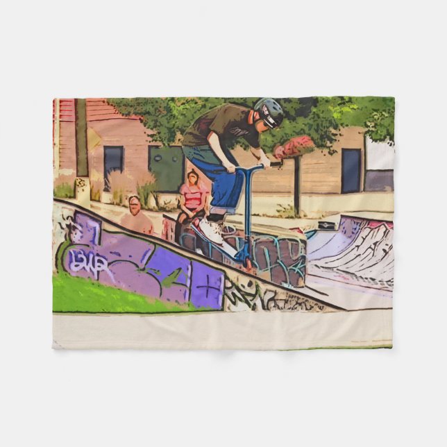 The Nosedive Landing - Scooter Rider Trick Fleece Blanket (Front (Horizontal))