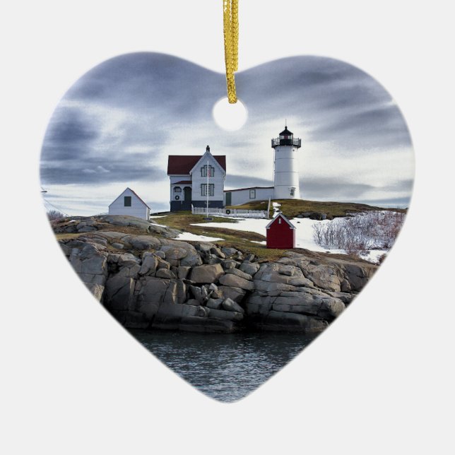 The "Nubble" Cape Neddick lighthouse York, Maine Ceramic Tree Decoration (Front)