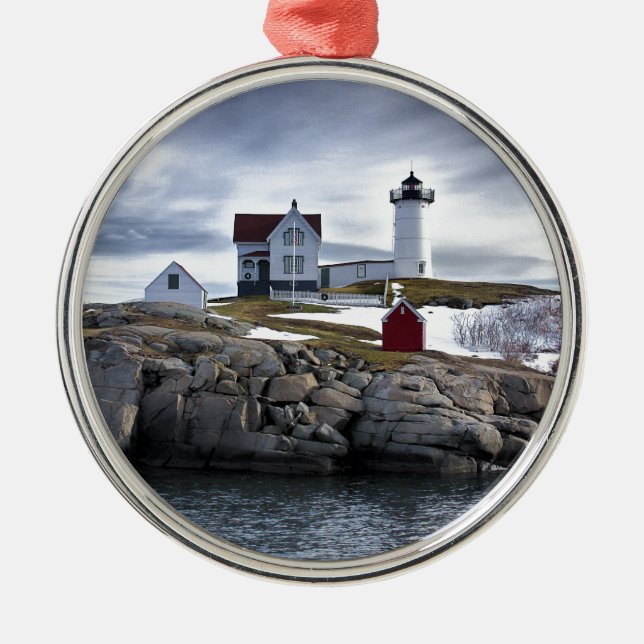 The "Nubble" Cape Neddick lighthouse York, Maine Metal Tree Decoration (Front)