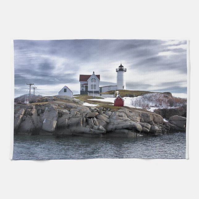 The "Nubble" Cape Neddick lighthouse York, Maine Tea Towel (Horizontal)