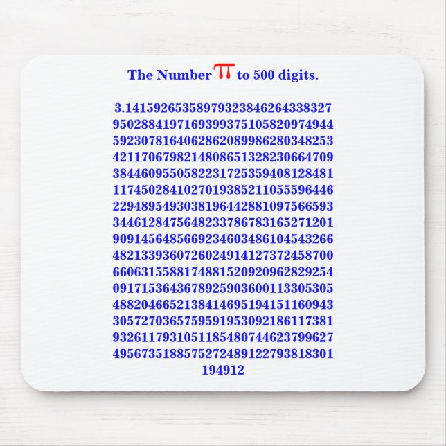 The Number PI to 500 digits.3.14159... Mousepad (Front)